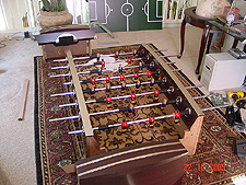 Building the foosball table in the loft.