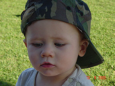Hunter gets to test out his boots on the lawn.