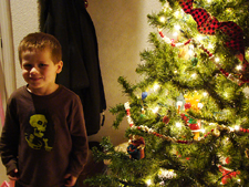Hunter ready to decorate his tree.
