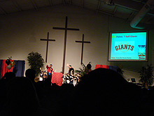 Giving out the awards.